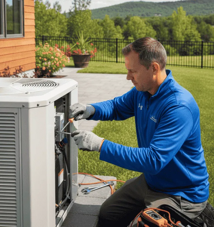 Technician repairing an AC unit
